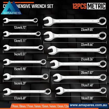 12X Metric Combination Spanner Ring Open Ended Combo Wrench Crv Storage Tool Auto Accessories >