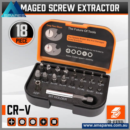18X Magnetic Damaged Screw Extractor Set Broken Drill Bit Remover Kit Hex Crv Auto Accessories >