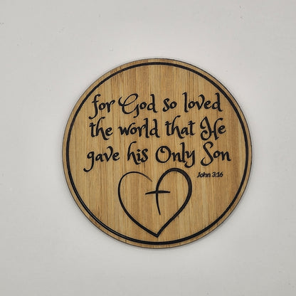 Inspirational Coaster Set - For God So Loved the World (Bamboo)