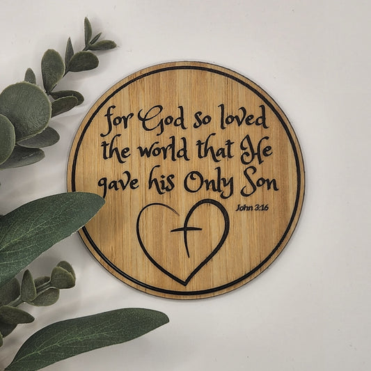 Inspirational Coaster Set - For God So Loved the World (Bamboo)