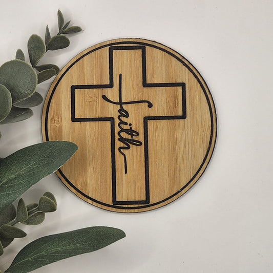 Inspirational Coaster Set - Faith in the Cross (Bamboo)