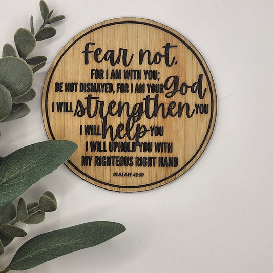 Inspirational Coaster Set - Fear Not for I am with You (Bamboo)
