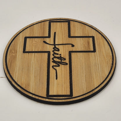 Inspirational Coaster Set - Faith in the Cross (Bamboo)