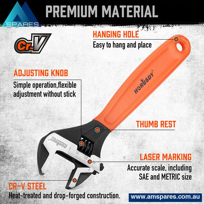 2X Adjustable Wrench Set 6’ 10’ Wide Jaw Spanner Cr - V Steel Workshop Metric Sae Auto