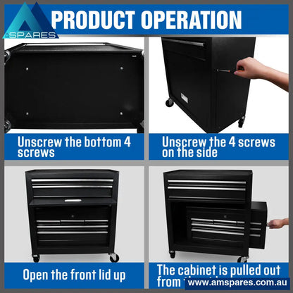 7 Drawer Tool Box Chest Cabinet Trolley Toolbox Garage Storage Lockable Blue Auto Accessories >