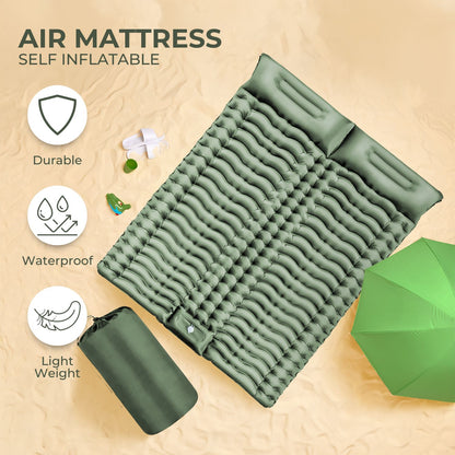 KILIROO Double Inflatable Camping Sleeping Pad with Pillow (Army Green)