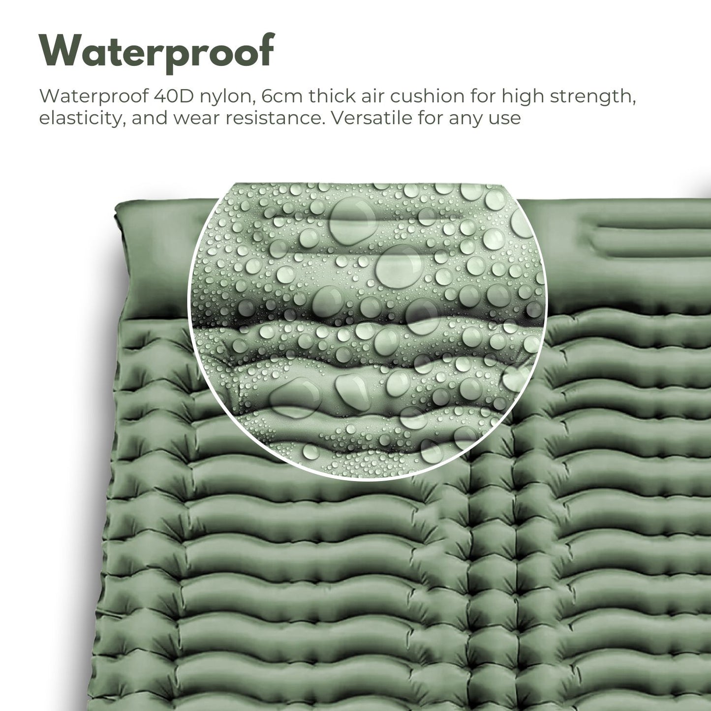 KILIROO Double Inflatable Camping Sleeping Pad with Pillow (Army Green)