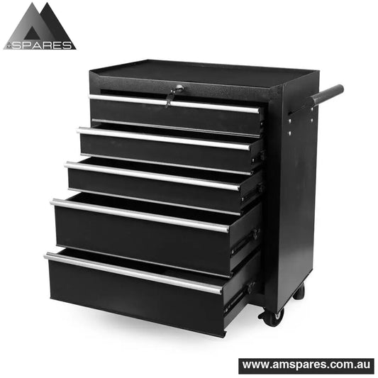 Black 5 Drawer Tool Box Trolley Cabinet Storage Cart Garage Toolbox Organiser Set Auto Accessories