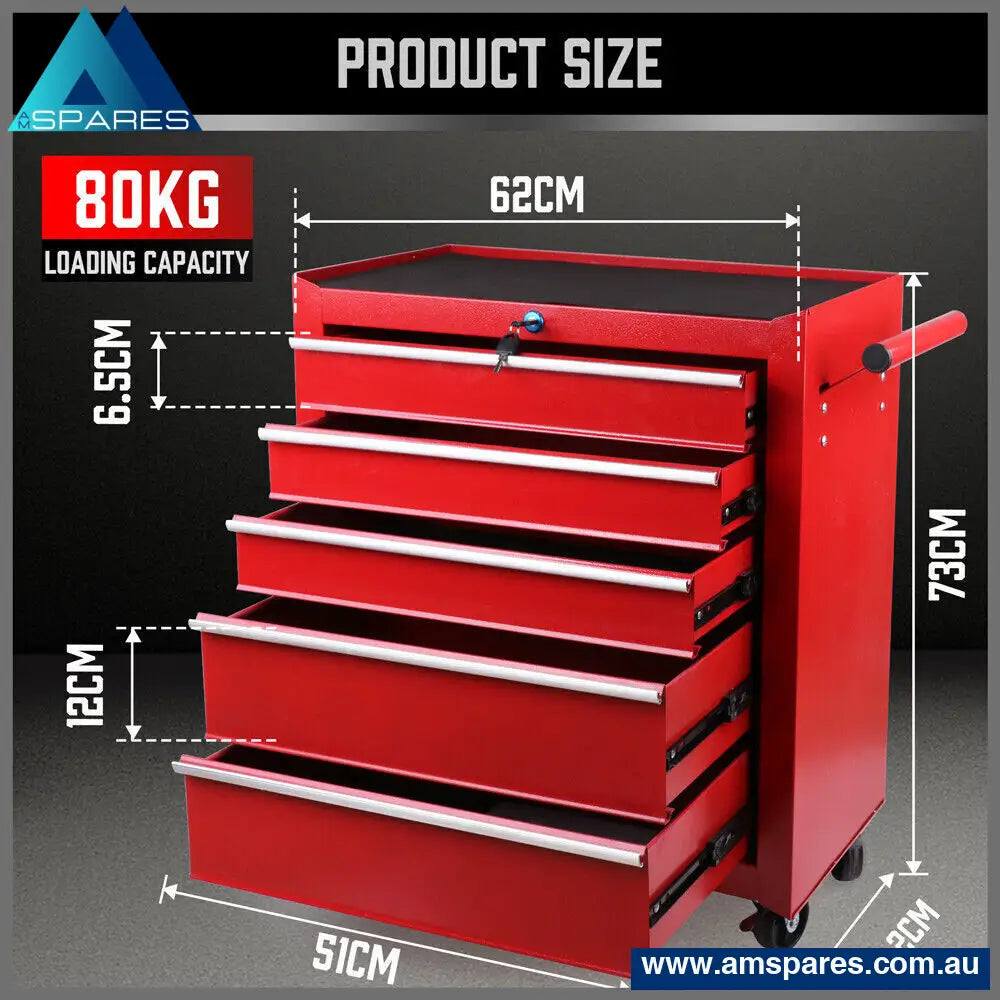 Blue 5 Drawer Tool Box Trolley Cabinet Storage Cart Garage Toolbox Organiser Set Auto Accessories >