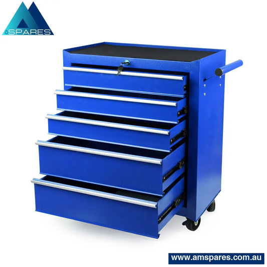 Blue 5 Drawer Tool Box Trolley Cabinet Storage Cart Garage Toolbox Organiser Set Auto Accessories >