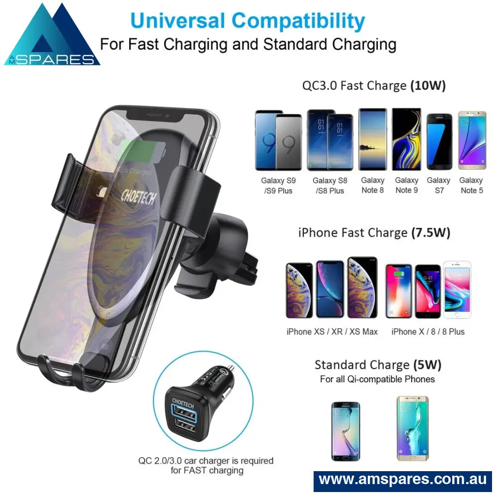 Choetech T536 - S Fast Wireless Charging Car Mount Phone Holder Electronics > Mobile Accessories