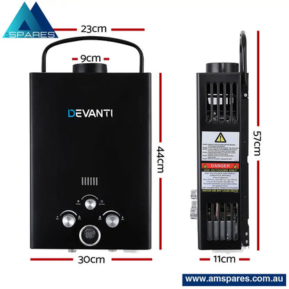 Devanti Portable Gas Water Heater 8L/Min Lpg System Black Outdoor > Camping