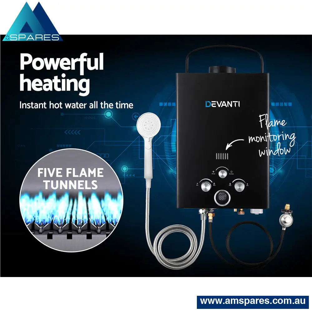 Devanti Portable Gas Water Heater 8L/Min With Pump Lpg System Black Outdoor > Camping