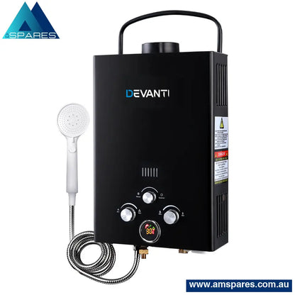 Devanti Portable Gas Water Heater 8L/Min With Pump Lpg System Black Outdoor > Camping