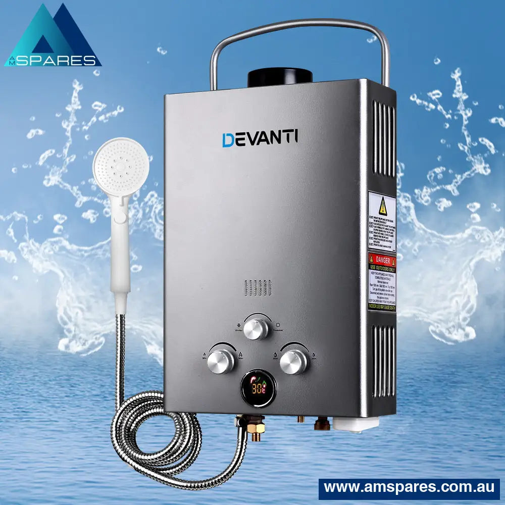 Devanti Portable Gas Water Heater 8L/Min With Pump Lpg System Grey Outdoor > Camping