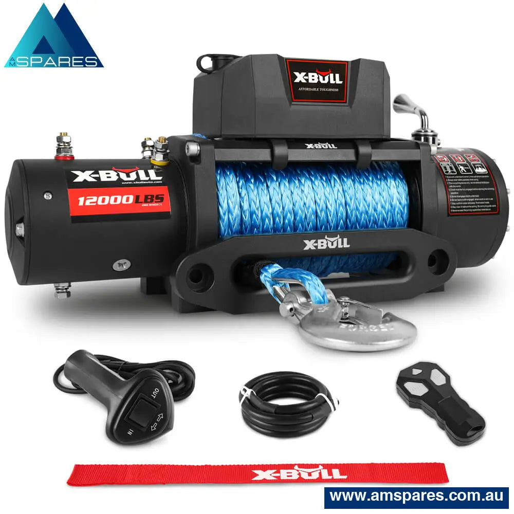 X - Bull 12000Lb Electric Winch 12V Synthetic Rope 4Wd With Recovery Tracks Gen3.0 Black Auto