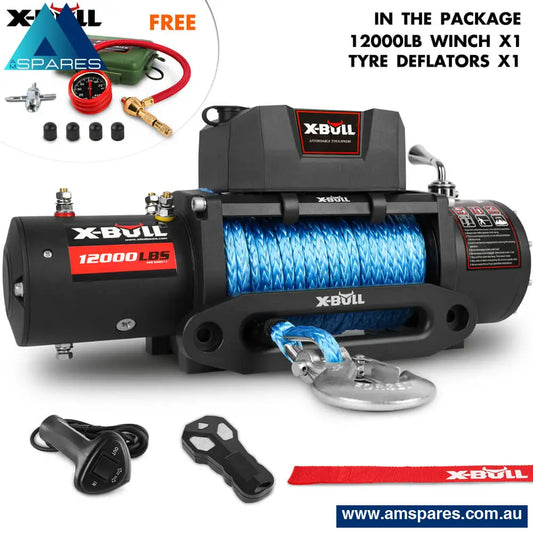 X - Bull 12V Electric Winch 12000Lbs Synthetic Rope 4Wd Jeep With Tire Deflator Auto Accessories >