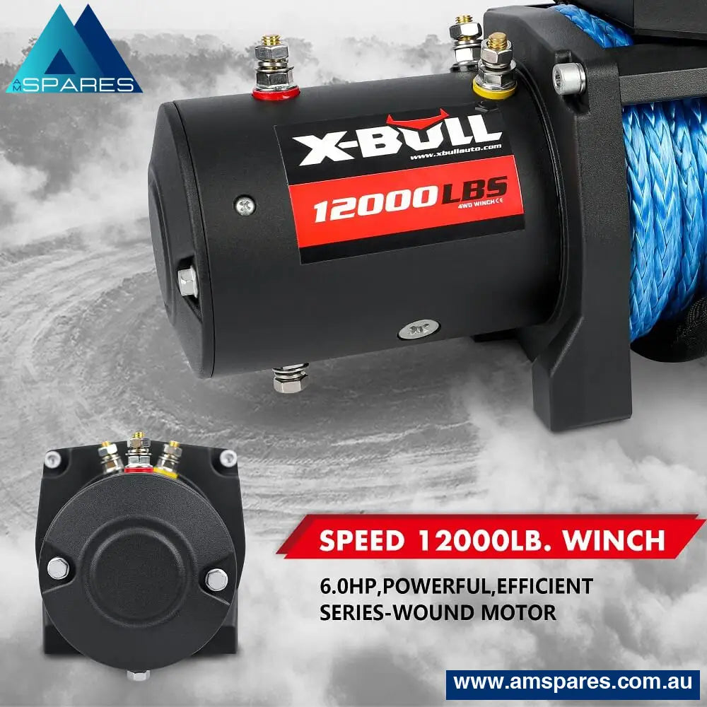 X - Bull 12V Electric Winch 12000Lbs Synthetic Rope 4Wd With Winch Cover Auto Accessories > Winches