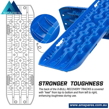 X-Bull 2Pcs Recovery Boards Tracks Snow Mud Tracks 4Wd With 4Pc Mounting Bolts Blue Auto