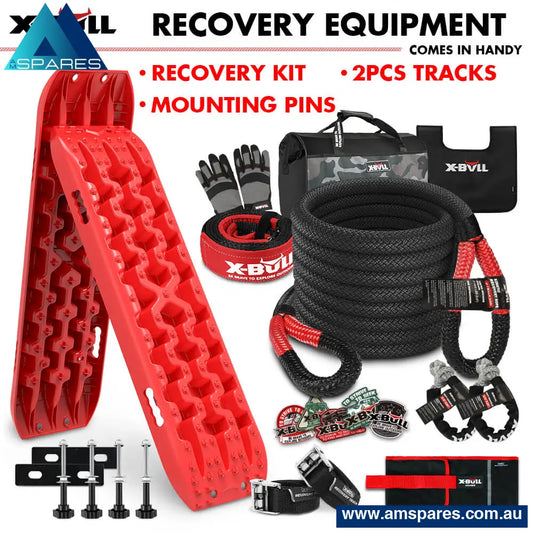 X-Bull 4X4 Recovery Kit Kinetic Rope Snatch Strap / 2Pcs Tracks 4Wd Mounting Pins Gen3.0 Red Auto