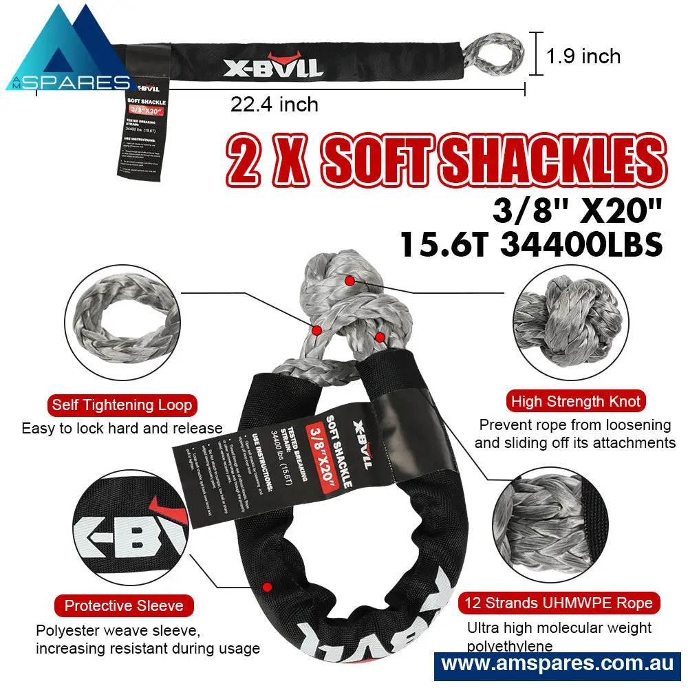 X-Bull Recovery Kit Kinetic Rope Snatch Strap / 2Pcs Tracks 4Wd Gen2.0 Auto Accessories > &