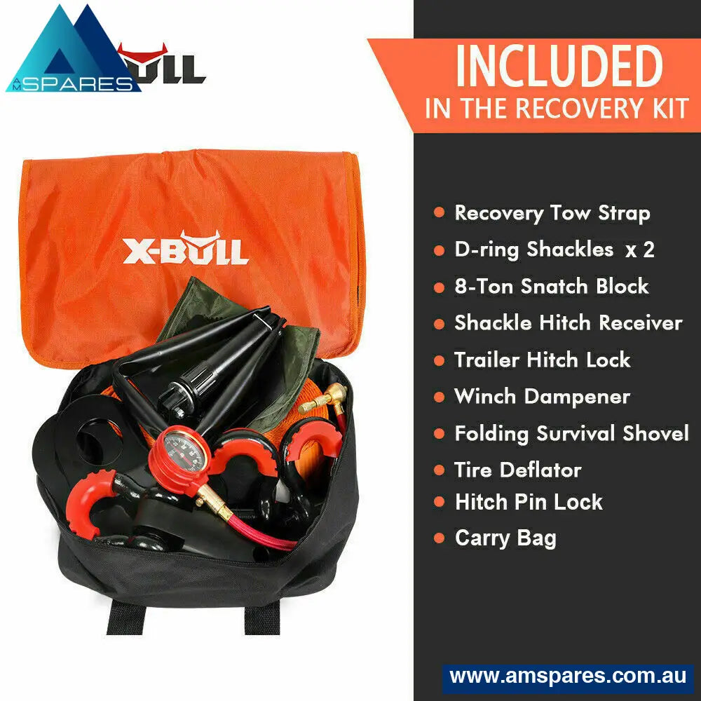 X - Bull Winch Recovery Kit 11Pcs 4Wd 4X4 Pack Off Road Snatch Strap Essential Auto Accessories >