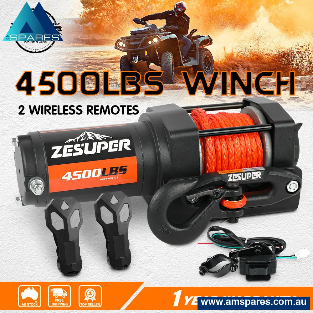 Zesuper 4500Lb Electric Winch 12V Wireless Portable Atv Utv Boat Trailer Auto Accessories > 4Wd &